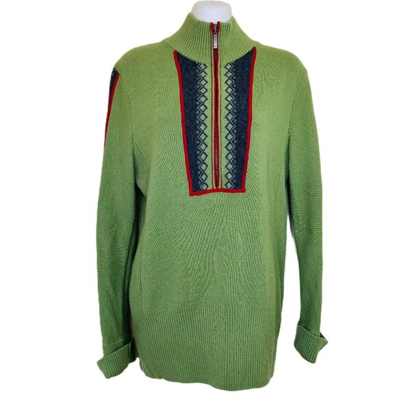 Eddie Bauer Nordic Style Merino Wool Knit Sweater Quarter Zip Green Women's Lg - Picture 7 of 8